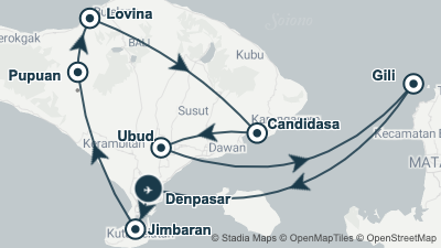Mapa: Circuito por Bali, Ubud y las Islas Gili en 15 días