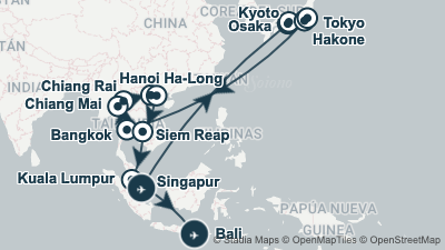 Mapa: El gran viaje por Asia en 30 días