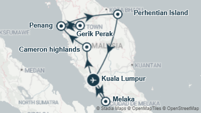 Mapa: Viaje a Malasia en grupo Verano 2026: circuito de 14 días