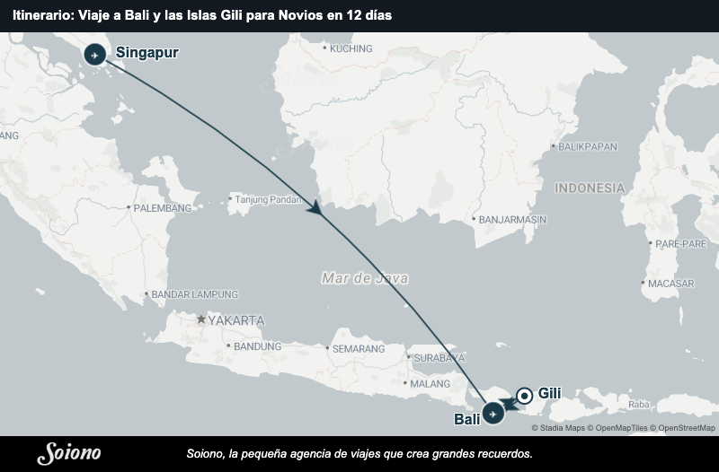 Mapa del itinerario del viaje: Viaje a Bali y las Islas Gili para Novios en 12 días