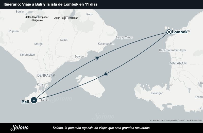 Mapa del itinerario del viaje: Viaje a Bali y la isla de Lombok en 11 días