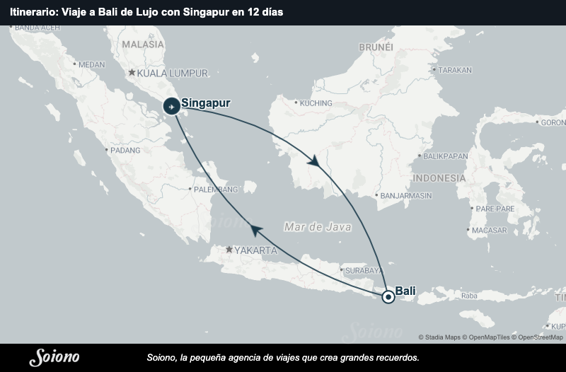 Mapa del itinerario del viaje: Viaje a Bali de Lujo con Singapur en 12 días