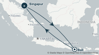 Mapa: Viaje a Bali de Lujo con Singapur en 12 días