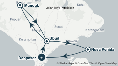 Mapa: Viaje a Bali y Nusa Penida: Norte, Sur y Rayas Manta en 14 días