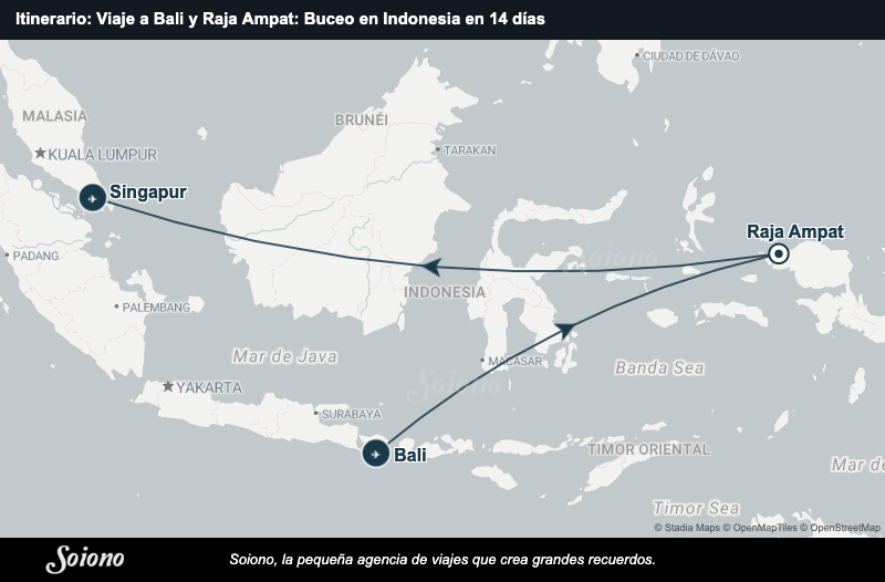 Mapa del itinerario del viaje: Viaje a Bali y Raja Ampat: Buceo en Indonesia en 14 días