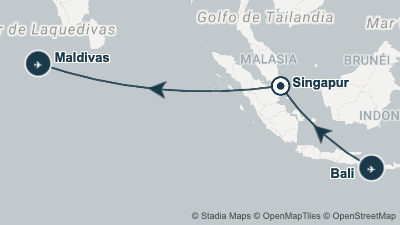 Mapa: Viaje a Bali, Singapur y Maldivas en 16 días