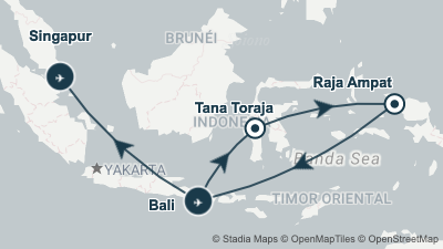 Mapa: Viaje a Bali, Tana Toraja y Raja Ampat con Pensión Completa en 17 días
