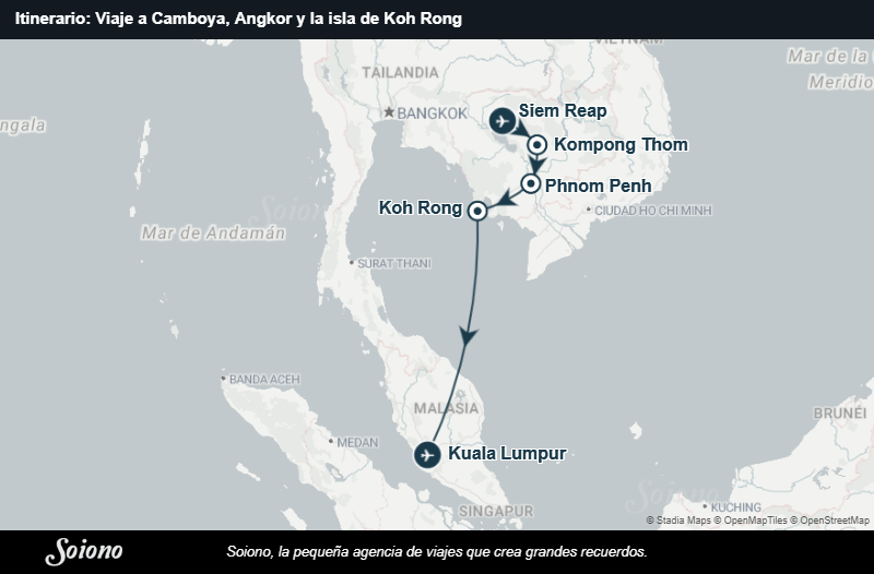Mapa del itinerario del viaje: Viaje a Camboya, Angkor y la isla de Koh Rong