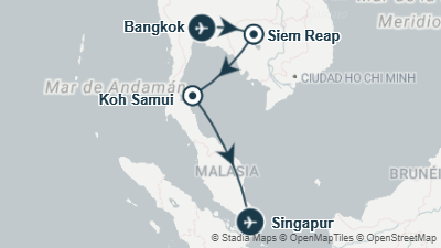 Mapa: Viaje a Camboya, Tailandia isla de Koh Samui y Singapur