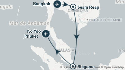 Mapa: Viaje a Camboya, Singapur y la isla de Koh Yao en Tailandia 
