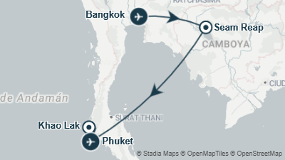 Mapa: Viaje a Camboya y Tailandia con playa en Khao Lak