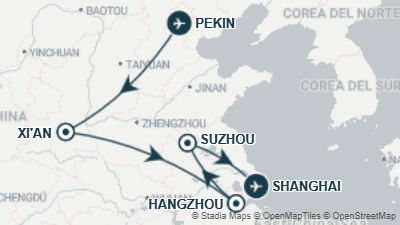 Mapa: China en 11 días con Hangzhou y Suzhou