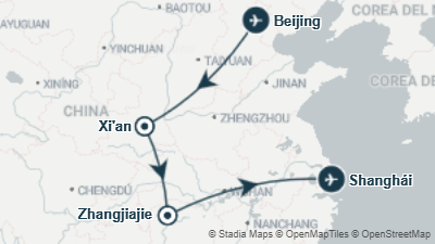Mapa: Viaje a China: ruta imperial y paisajes de Avatar en Zhangjiajie