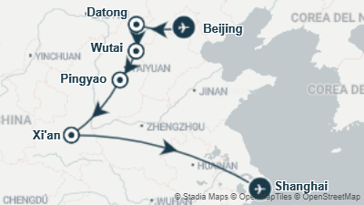 Mapa: Viaje a China 13 días: Datong y Pingyao, ciudad histórica y templos budistas