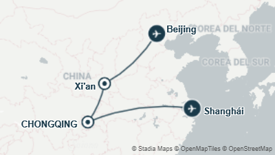 Mapa: Viaje a China de 14 días: crucero de tres días sobre el río Yangtzé entre Chongqing y Yichang