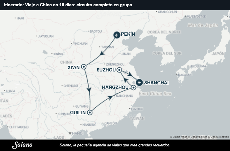 Mapa del itinerario del viaje: Viaje a China en 15 días: circuito completo en grupo