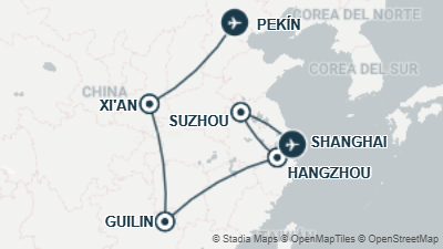 Mapa: Viaje a China en 15 días: circuito completo en grupo