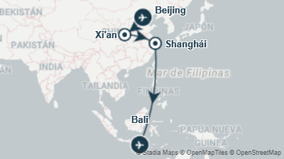 Mapa: Luna de miel en China y Bali: de la Gran Muralla a los arrozales de Ubud en 15 días