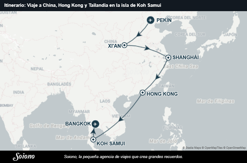 Mapa del itinerario del viaje: Viaje a China, Hong Kong y Tailandia en la isla de Koh Samui