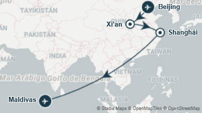 Mapa: Luna de miel en China y Maldivas: de la Gran Muralla al resort sobre el agua