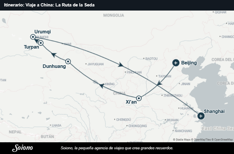 Mapa del itinerario del viaje: Viaje a China: La Ruta de la Seda