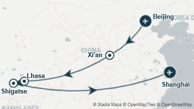 Mapa: Viaje a China y Tíbet: Pekín, Shanghái y los monasterios de Lhasa