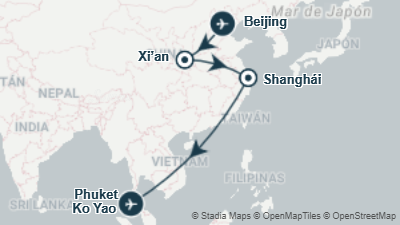 Mapa: Viaje a China y Tailandia de 14 días con playas de Koh Yao