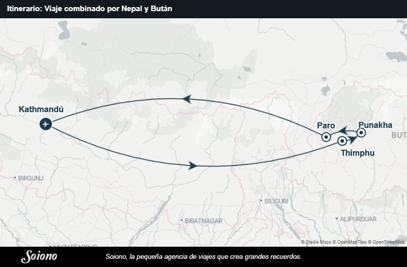 Mapa del itinerario del viaje: Viaje combinado por Nepal y Bután