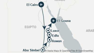Mapa: Viaje a Egipto con días de playa en El Gouna en el mar rojo