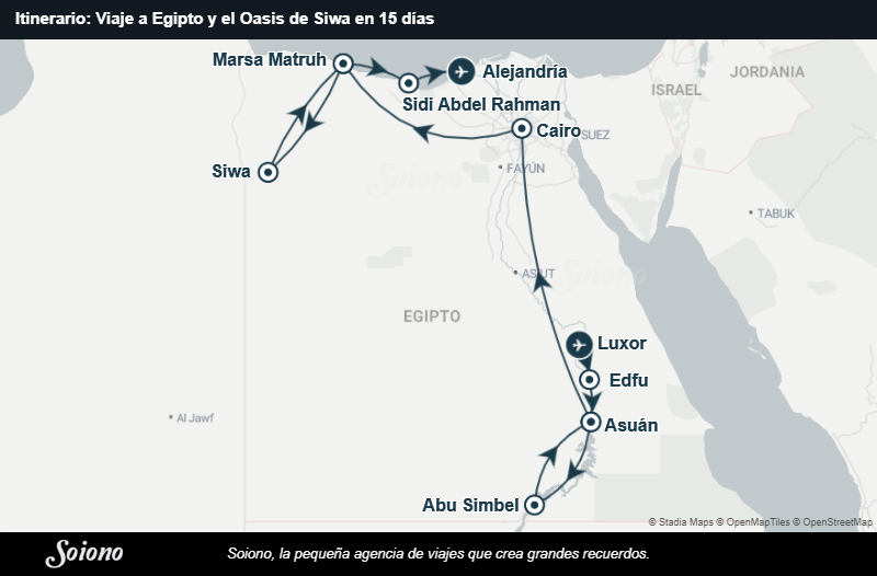 Mapa del itinerario del viaje: Viaje a Egipto y el Oasis de Siwa en 15 días