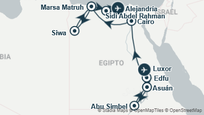 Mapa: Viaje a Egipto y el Oasis de Siwa en 15 días