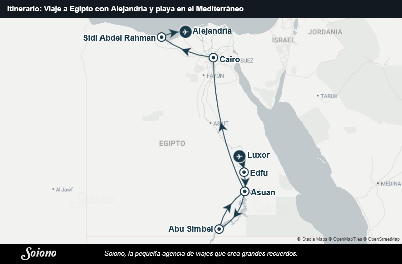 Mapa del itinerario del viaje: Viaje a Egipto con Alejandría y playa en el Mediterráneo