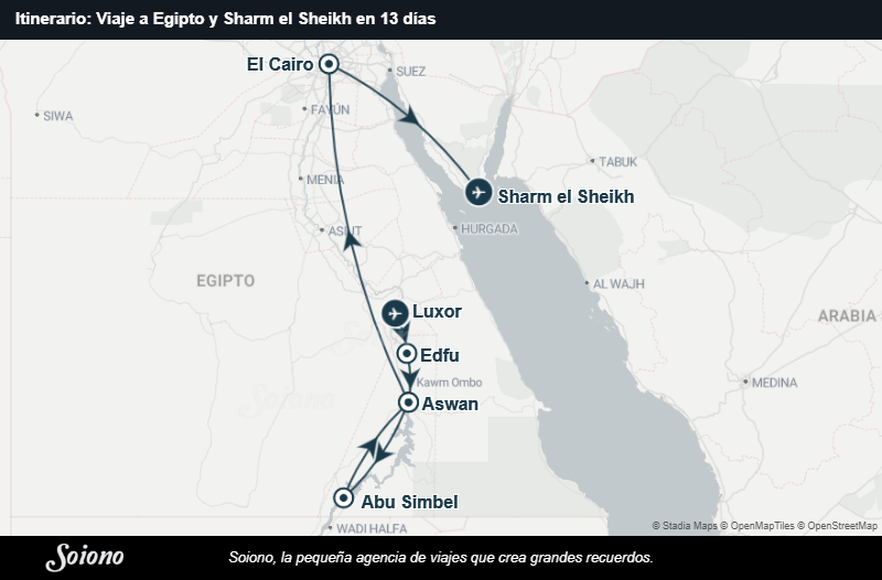 Mapa del itinerario del viaje: Viaje a Egipto y Sharm el Sheikh en 13 días