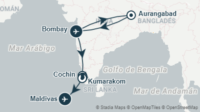 Mapa: Viaje a India: Ajanta, Kerala y Maldivas en 14 días