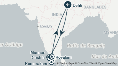 Mapa: Viaje a India: Kerala y playas en 10 días