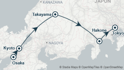 Mapa: Viaje a Japón de 11 días en grupo con guía en español