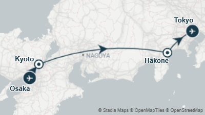 Mapa: Viaje a Japón en grupo 8 días: esencia cultural en grupo