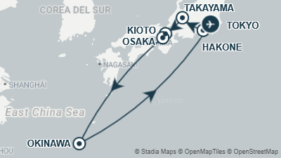 Mapa: Viaje a Japón y Okinawa en Privado con Rail Pass 15 días