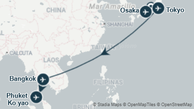 Mapa: Viaje a Japón y Tailandia de 15 días con la isla de Koh Yao