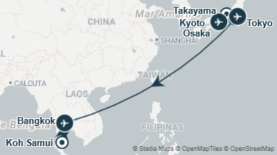 Mapa: Viaje a Japón y Tailandia en la isla de Koh Samui 18 días