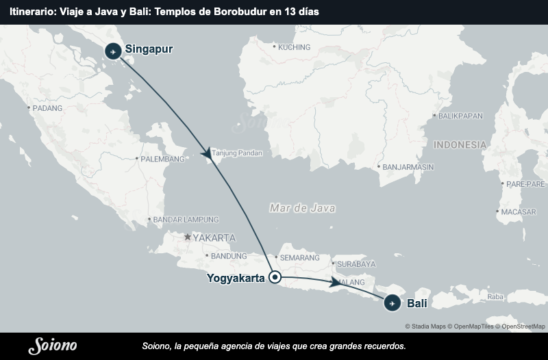Mapa del itinerario del viaje: Viaje a Java y Bali: Templos de Borobudur en 13 días