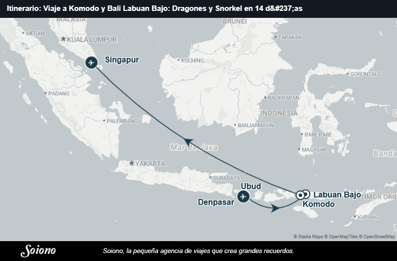 Mapa del itinerario del viaje: Viaje a Komodo y Bali Labuan Bajo: Dragones y Snorkel en 14 días