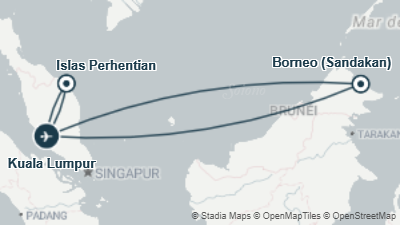 Mapa: Malasia salvaje: Borneo y selva del Kinabatangan en 13 días