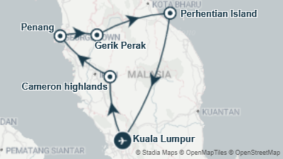 Mapa: Viaje a Malasia y las islas Perhentians en 14 días