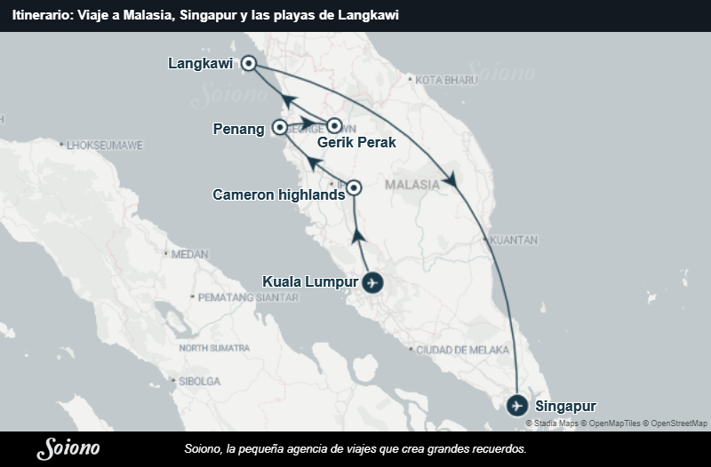 Mapa del itinerario del viaje: Viaje a Malasia, Singapur y las playas de Langkawi