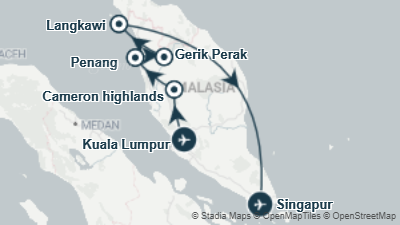 Mapa: Viaje a Malasia, Singapur y las playas de Langkawi