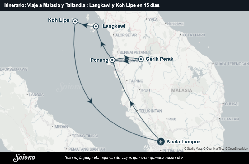 Mapa del itinerario del viaje: Viaje a Malasia y Tailandia: Langkawi y Koh Lipe en 15 días