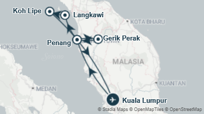 Mapa: Viaje a Malasia y Tailandia: Langkawi y Koh Lipe en 15 días