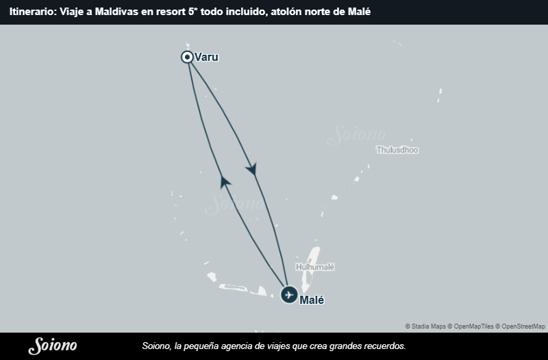 Mapa del itinerario del viaje: Viaje a Maldivas en resort 5* todo incluido, atolón norte de Malé