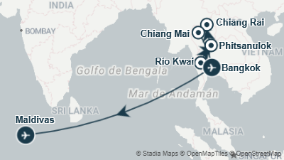 Mapa: Viaje a Tailandia y Maldivas en 15 días